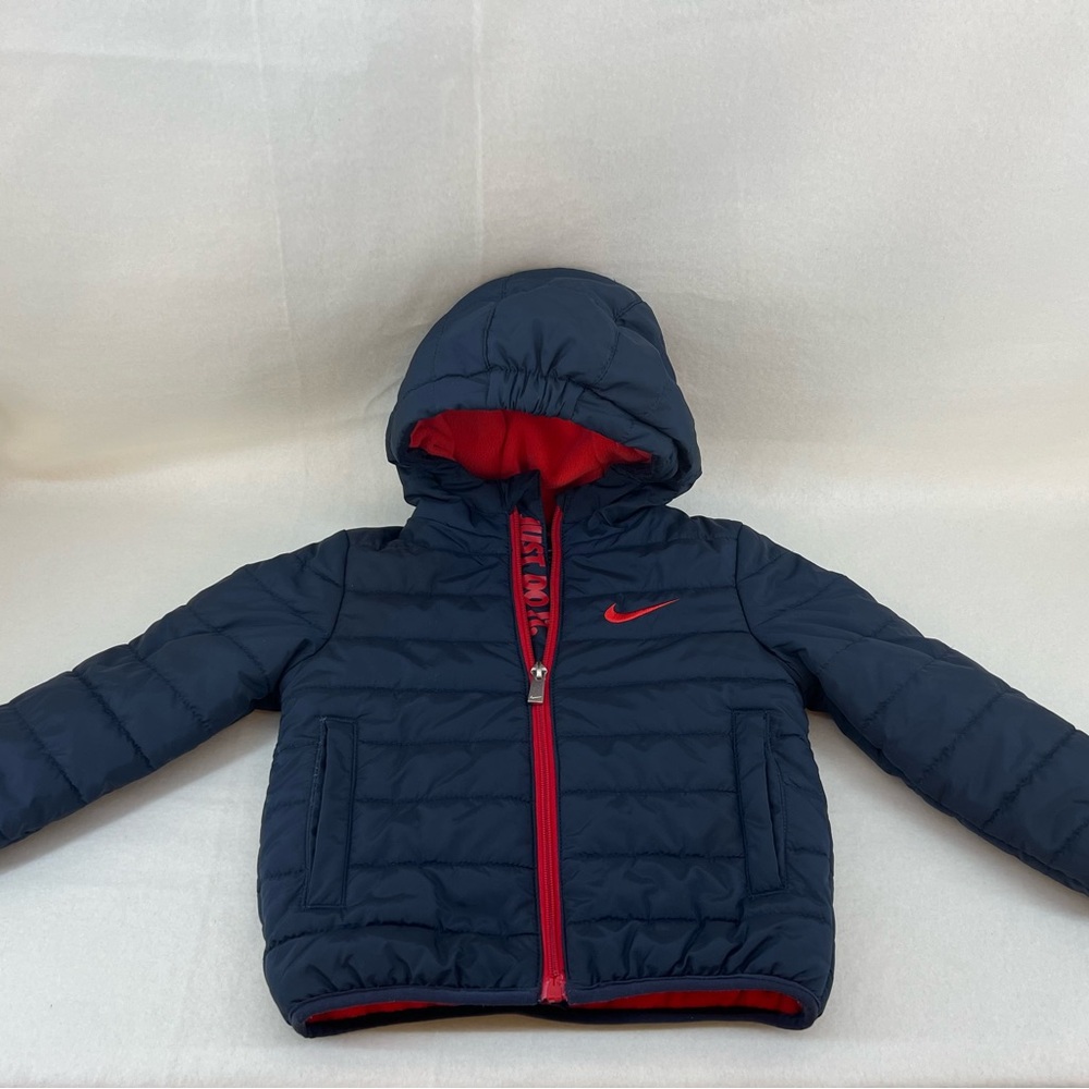 Nike Blue and Red Puffer Jacket with Hood